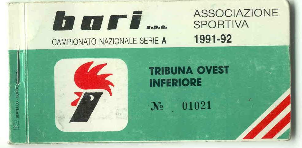 Abbonamento 91-92 Tribuna Ovest